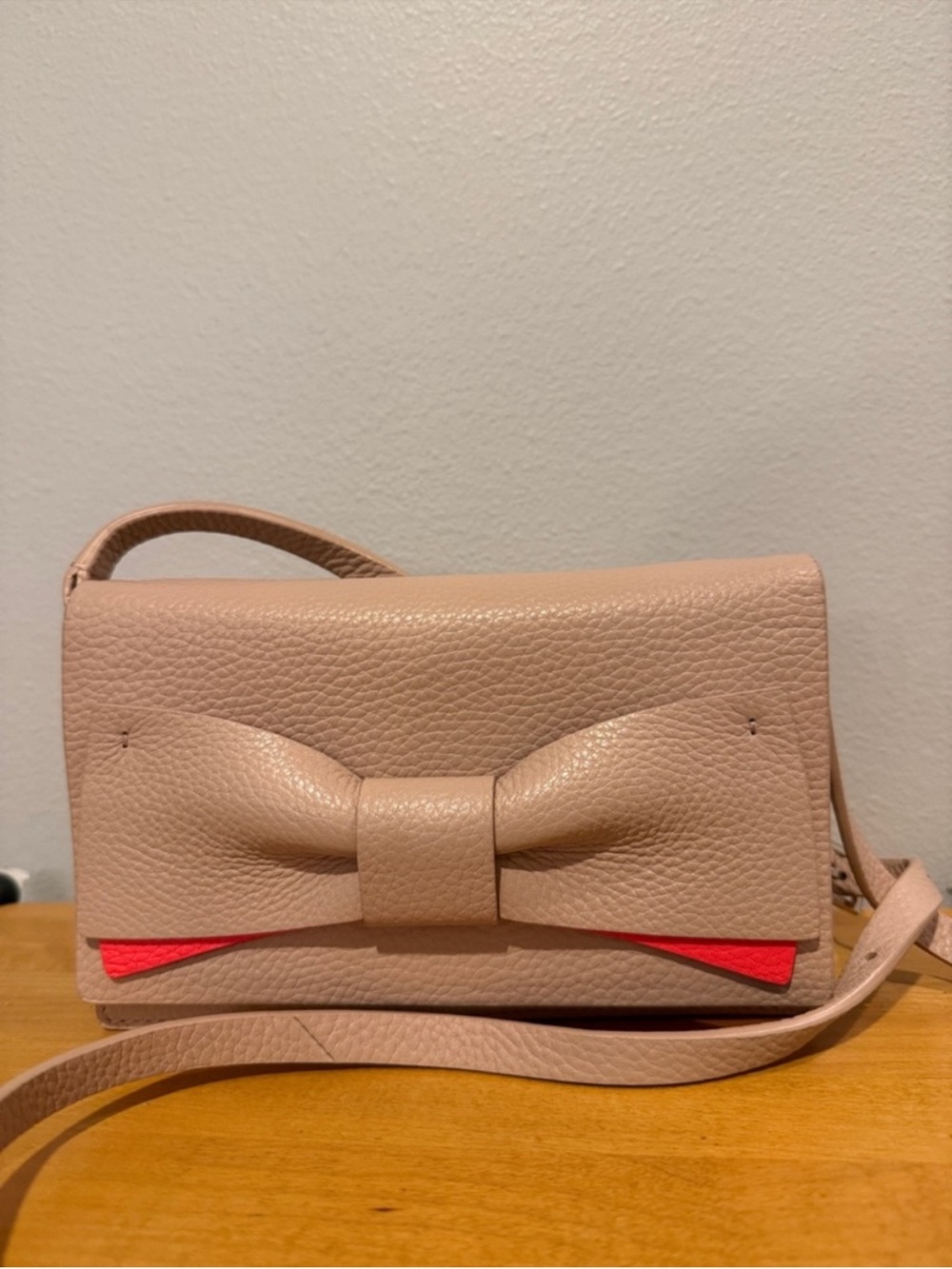 Kate Spade Creamy Beige Leather Crossbody with Neon and Bow